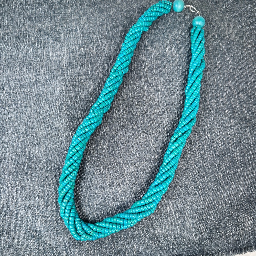 Sterling Silver Clasp 6‎ Strand Twisted Wood Bead Necklace Southwestern 26" Boho